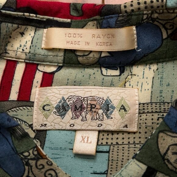 Campia Moda Shirt Mens XL Short Sleeve Hawaiian Rayon USA Flag Independence Day - Picture 4 of 4